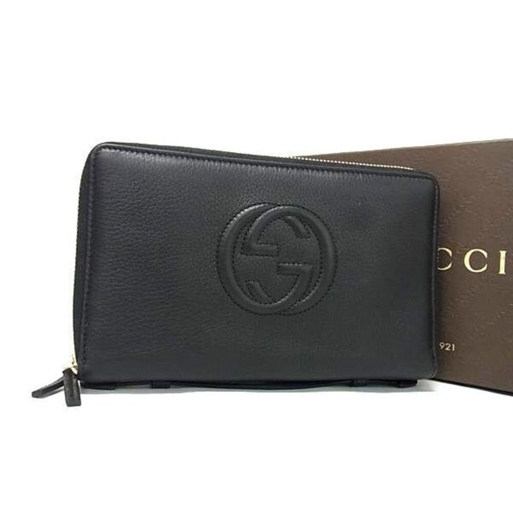 GUCCI Soho Interlocking GG Leather Round Zip Long Wallet Black